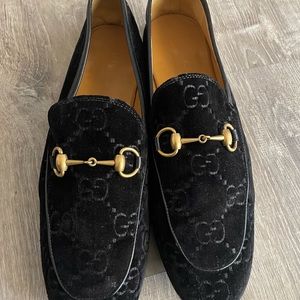 Black suede Gucci loafers